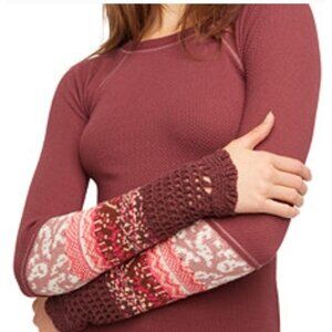 Free People XL Waffle Burgundy knit Thermal Top Boho Contrast Crochet cuff